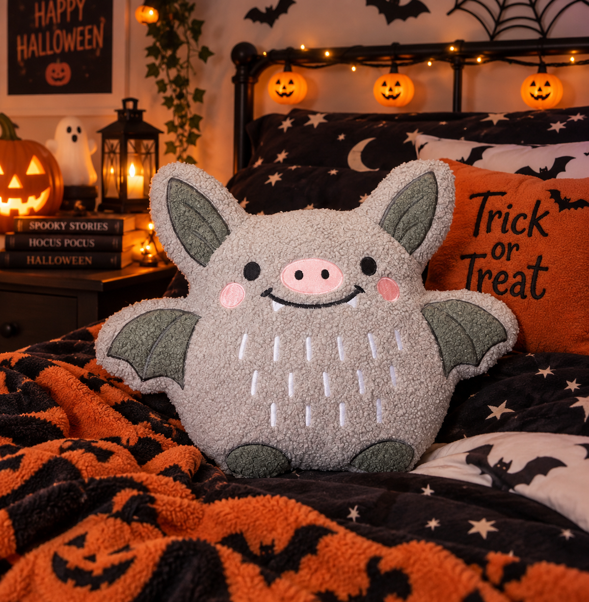 🦇 Coussin chauve-souris Halloween – Tout doux & original 🎃