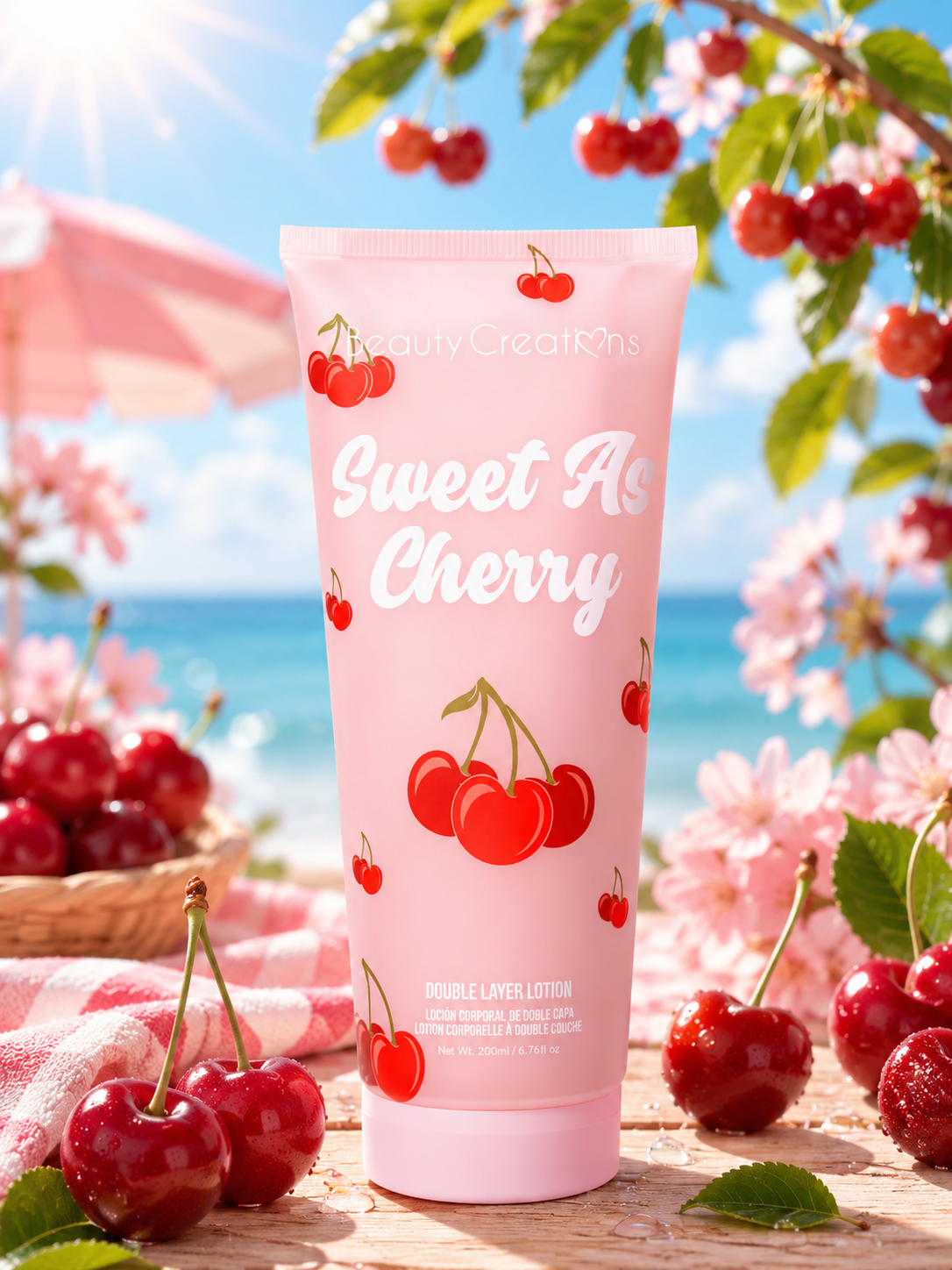 Lotion corps double couche cerise 🍒