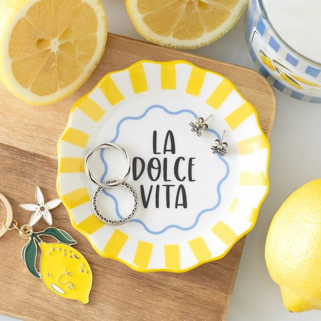 Petit plat à bijoux La Dolce Vita à rayures jaunes ✨