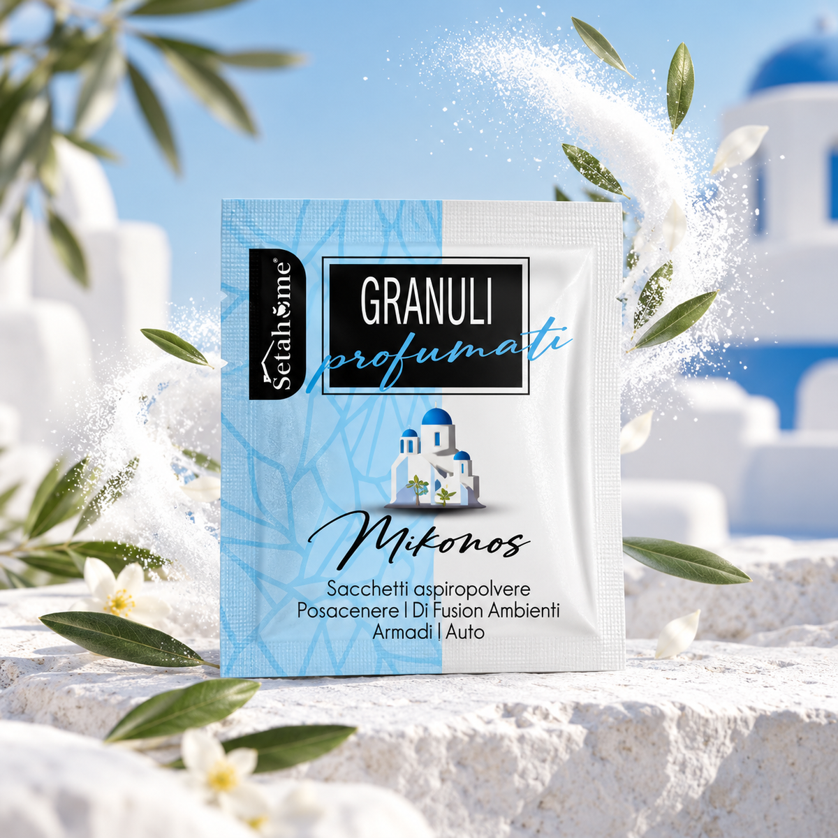 Sachets Parfumés “Mikonos” Multi-Usages – Aspirateur, Voiture, Armoire, Ambiance, Cendrier ✨