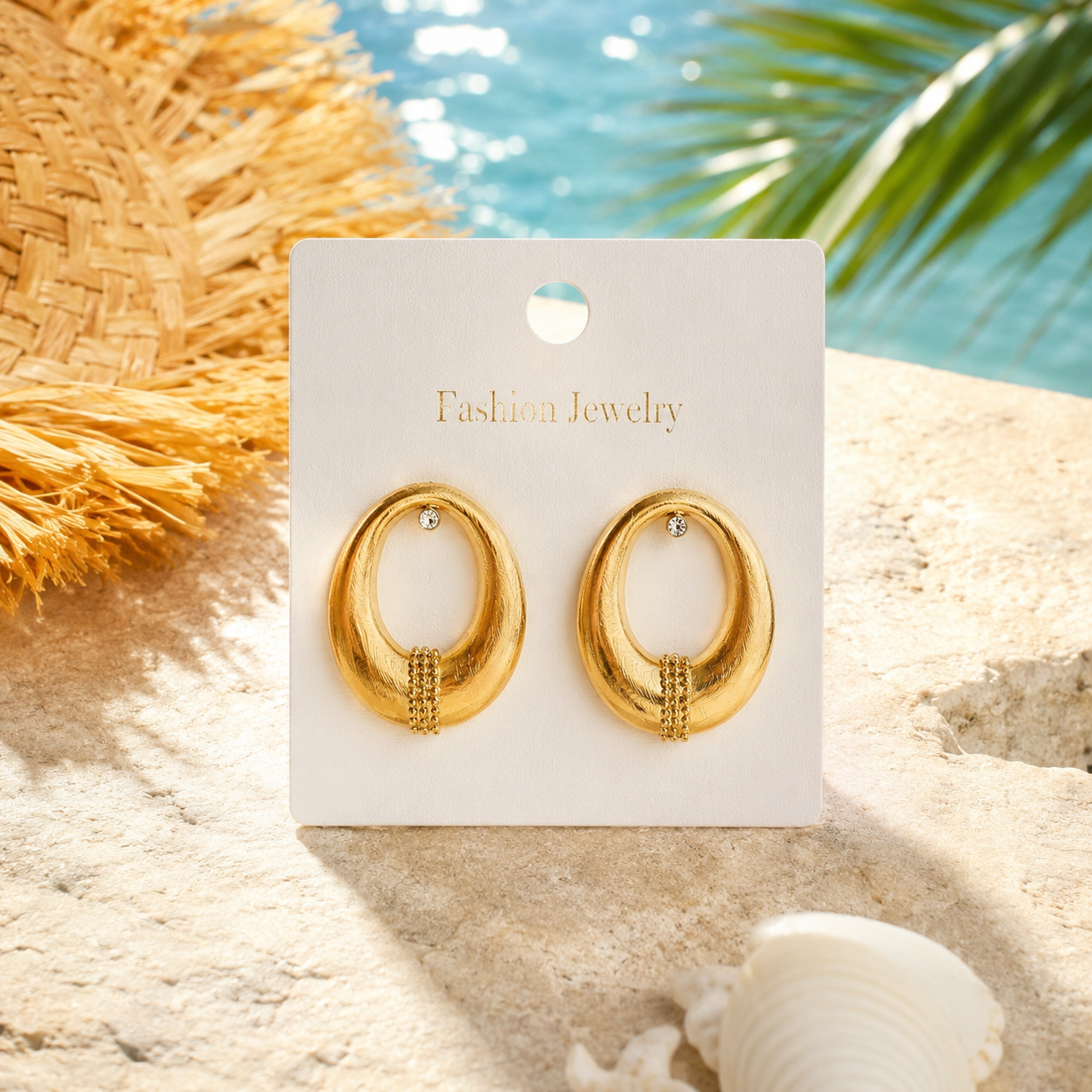 ✨ Boucles d’oreilles ovales en acier inoxydable doré ✨