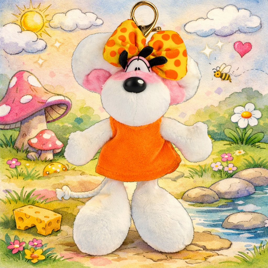 Porte-clés peluche Diddlina en robe orange – 15 cm 🧡