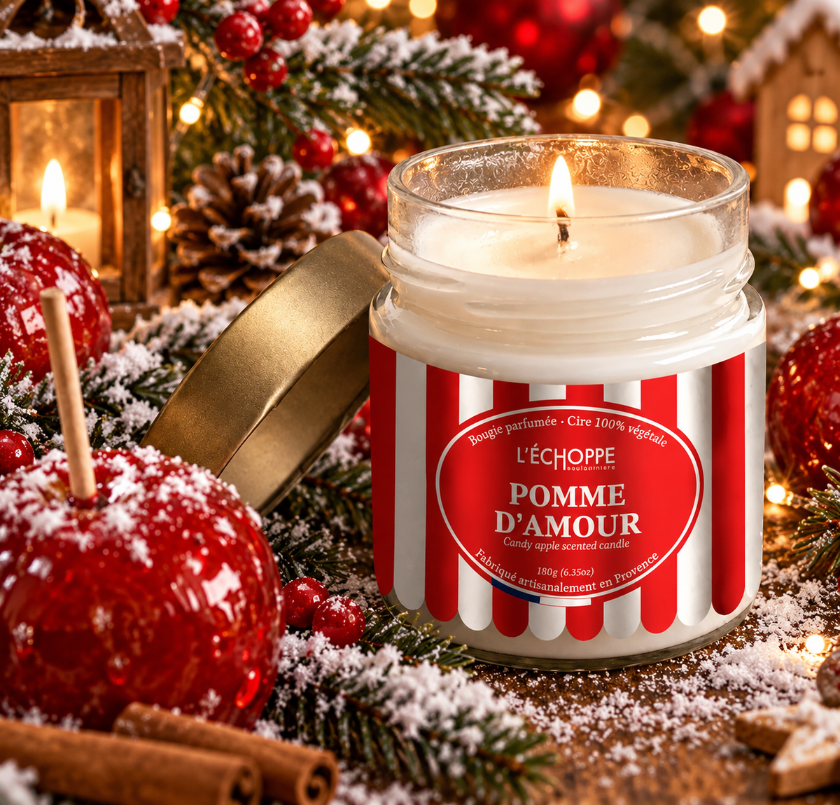 🍎 Bougie parfumée Pomme d’Amour – Édition Hiver 🍬