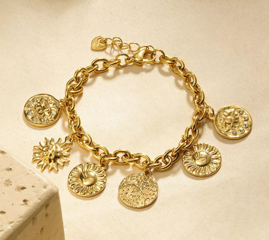 Bracelet chaîne dorée breloques rondes