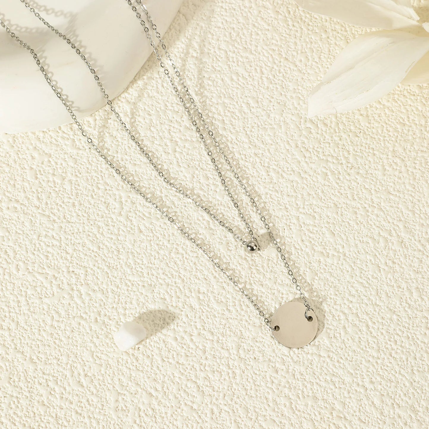 Collier Chaînette Argentée Double Chaîne Boule et Plaque à Gravure