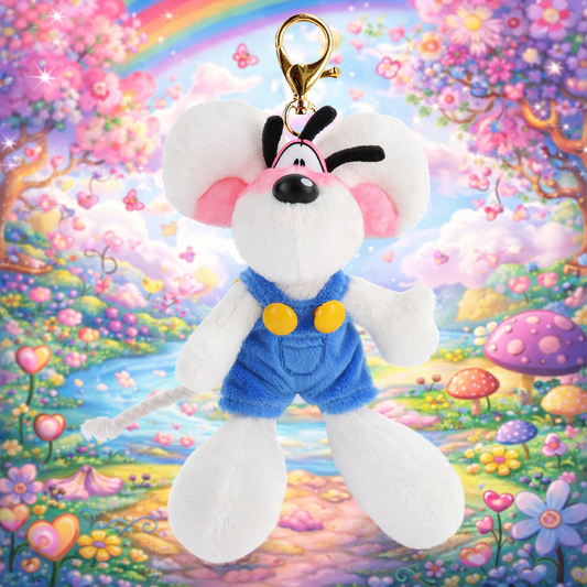 🐭 Porte-clés Peluche Diddl en Salopette Bleue – 15 cm