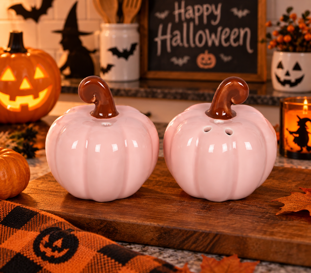 🎃 Salière & Poivrière Citrouilles Roses – Esprit Halloween