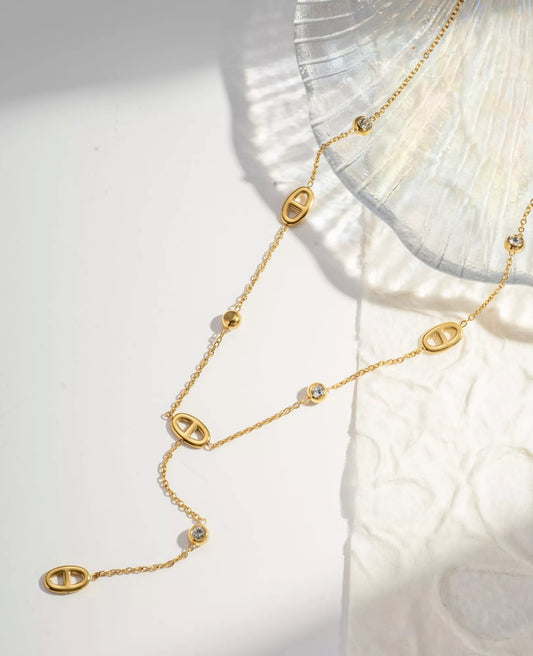 Collier en forme de Y Ovale & Strass