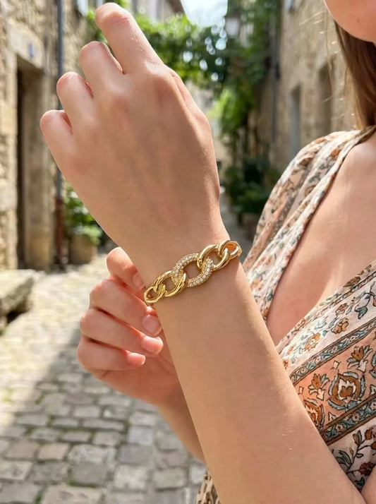 Bracelet jonc doré inoxydable motifs maillons élégants