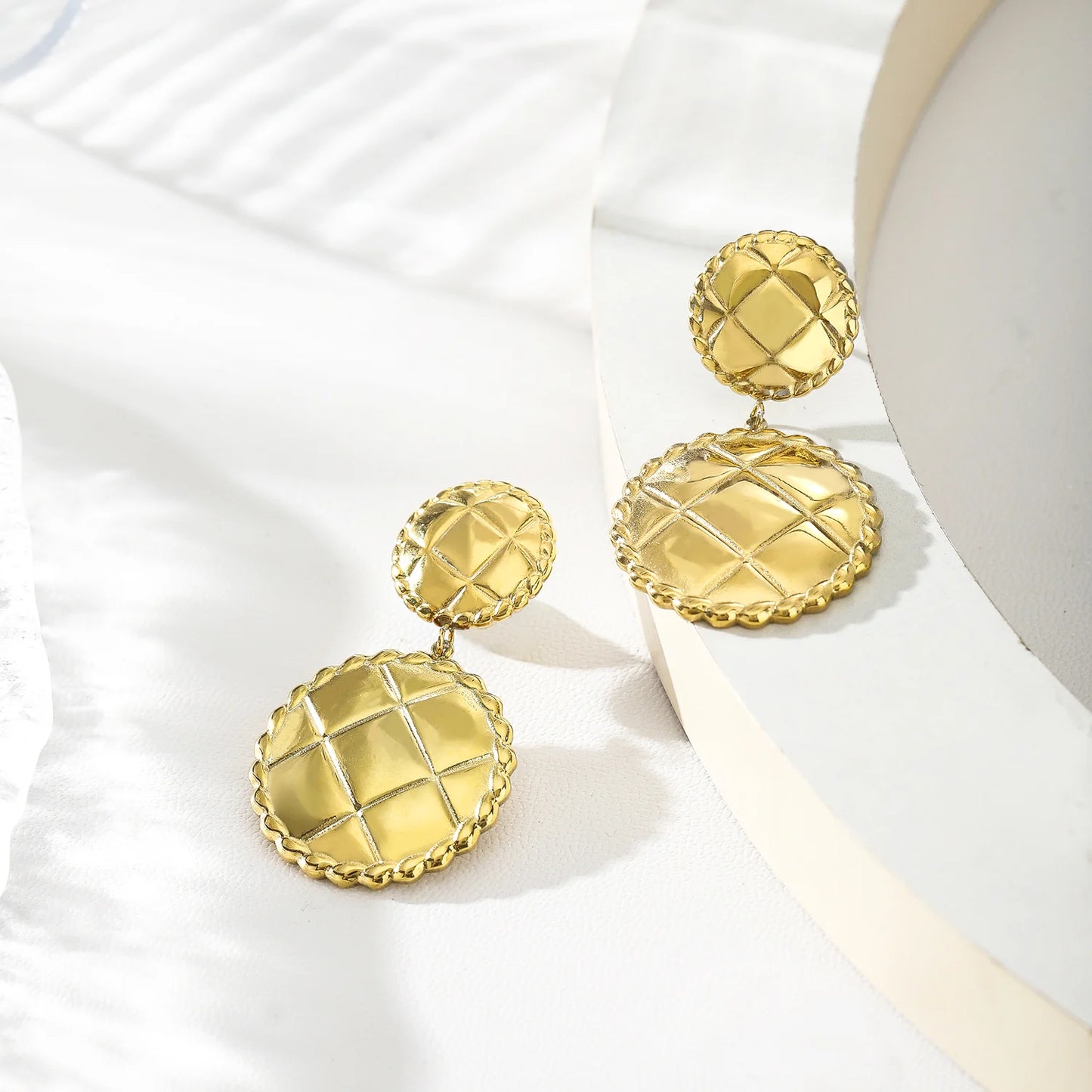 Boucles d'oreilles double cercle effet tissu tweed