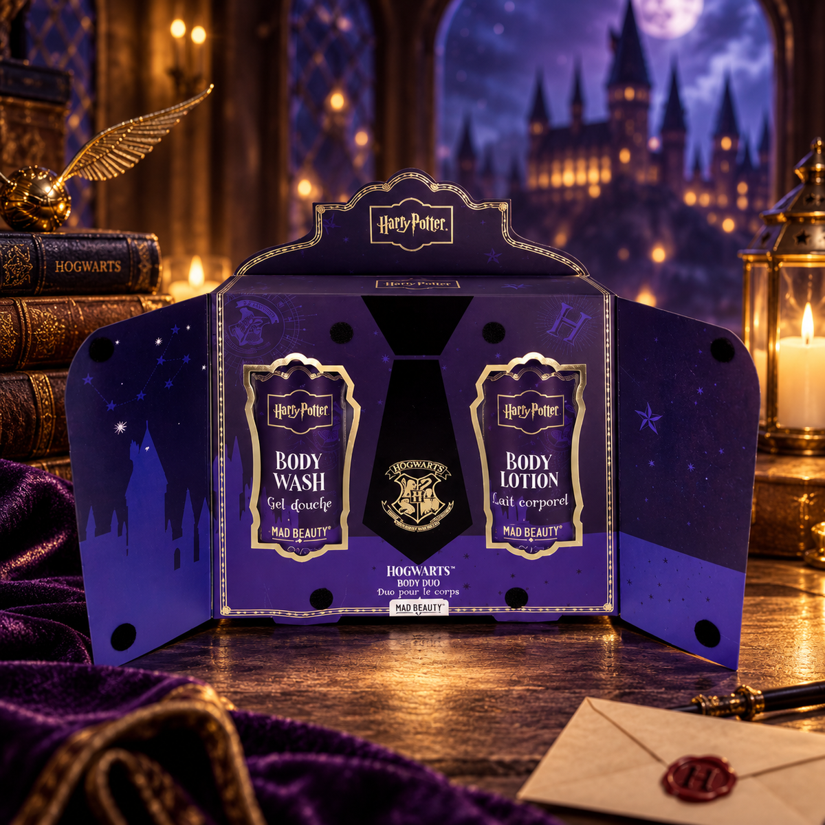 ✨ Coffret Cadeau Harry Potter – Gel Douche & Lait Corporel Poudlard ✨