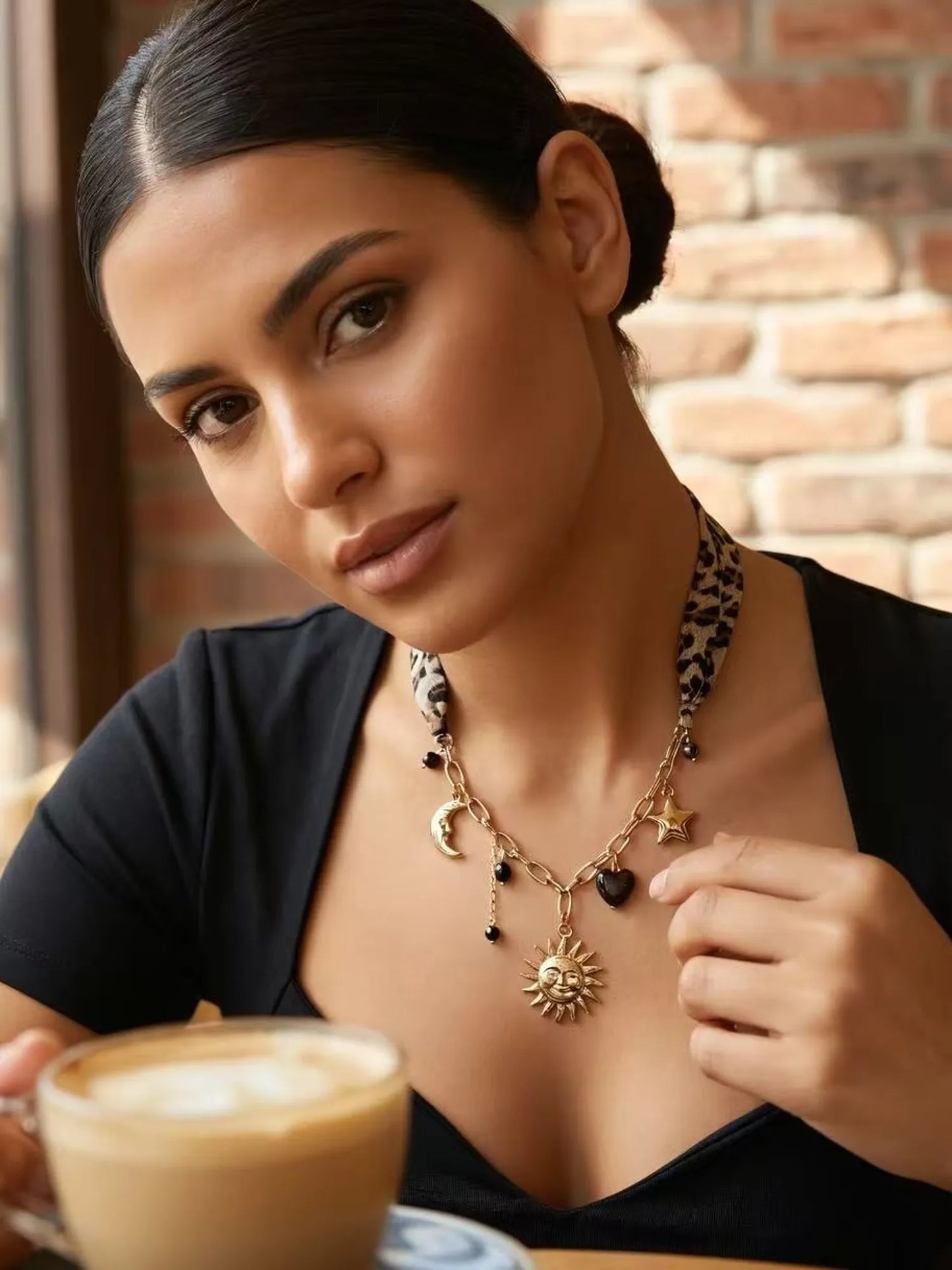 Collier léopard chaîne acier inoxydable pendentifs célestes
