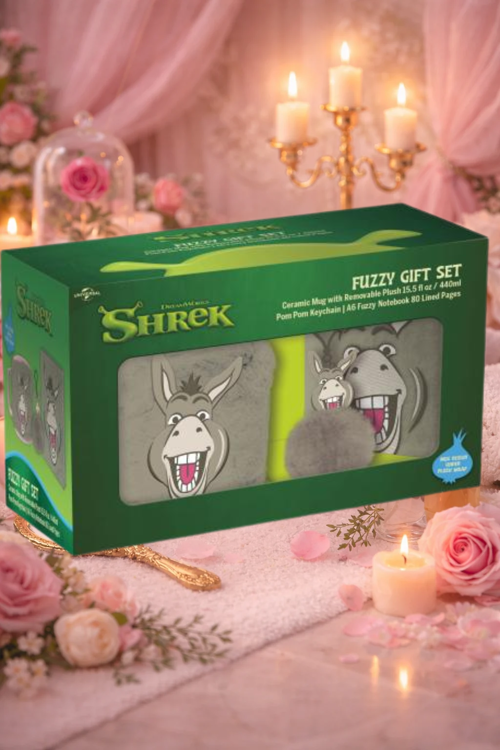 SHREK - L'Ane - Gift Set Fuzzy - Notebook + Mug 440ml + Porte-clé ✨