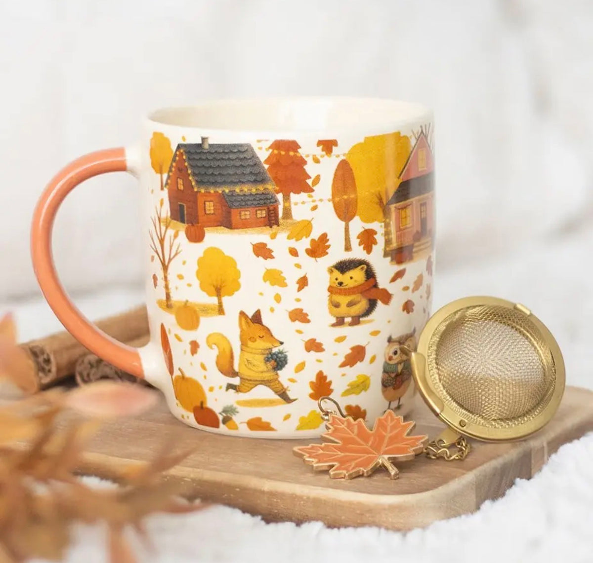 🍁 MUG AUTOMNAL & BOULE À THÉ – UN DUO TROP MIGNON ! 🦊🦔