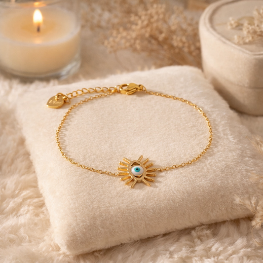 Bracelet Doré En Chaîne Fine Avec Œil Protecteur 💙