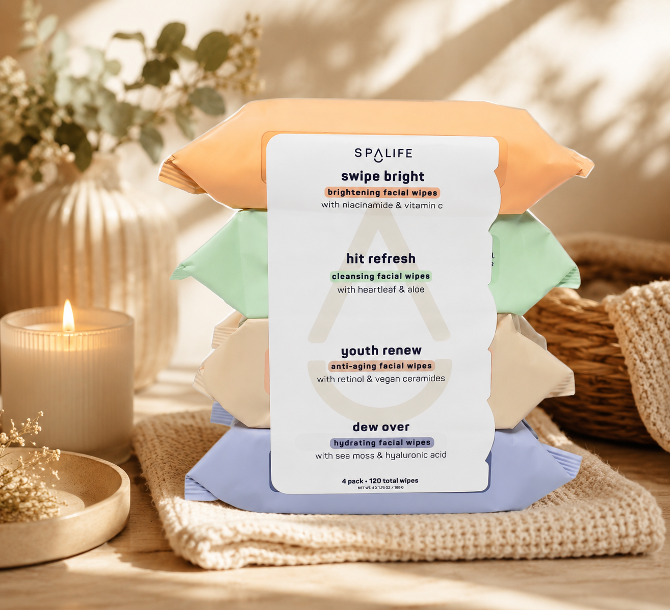 ✨ Pack de 4 Lingettes Visage SPA LIFE – Nettoie, Hydrate, Illumine & Rajeunit ✨