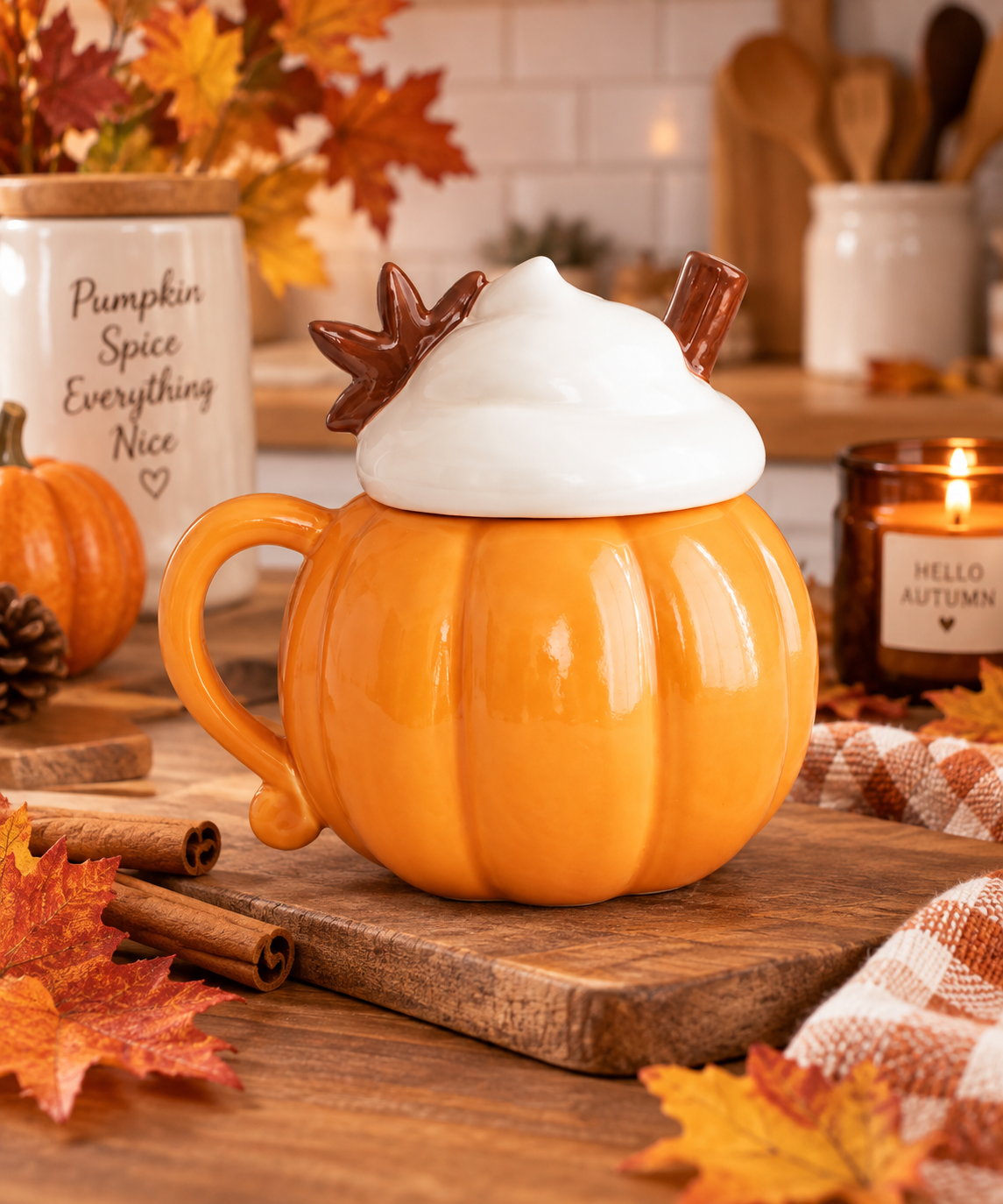☕ Mug Citrouille avec Couvercle – Ambiance Automne 🎃🍁