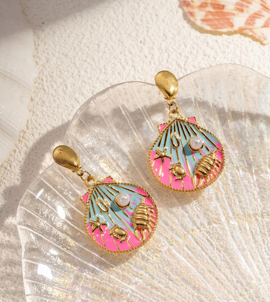 Boucle d'oreille en forme de coquillage pendante
