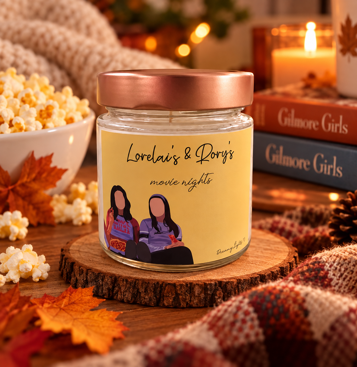 🍿🕯️ Bougie parfumée « Lorelai & Rory’s Movie Nights » – Popcorn & Caramel