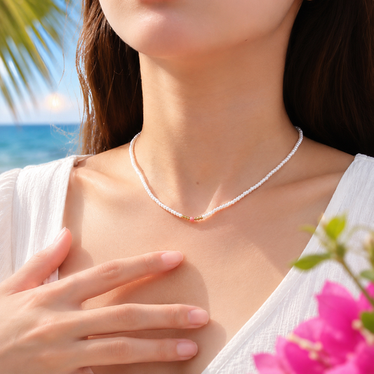 collier perles rose