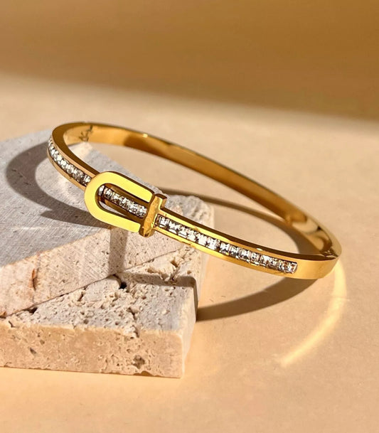 Bracelet jonc boucle ceinture strass