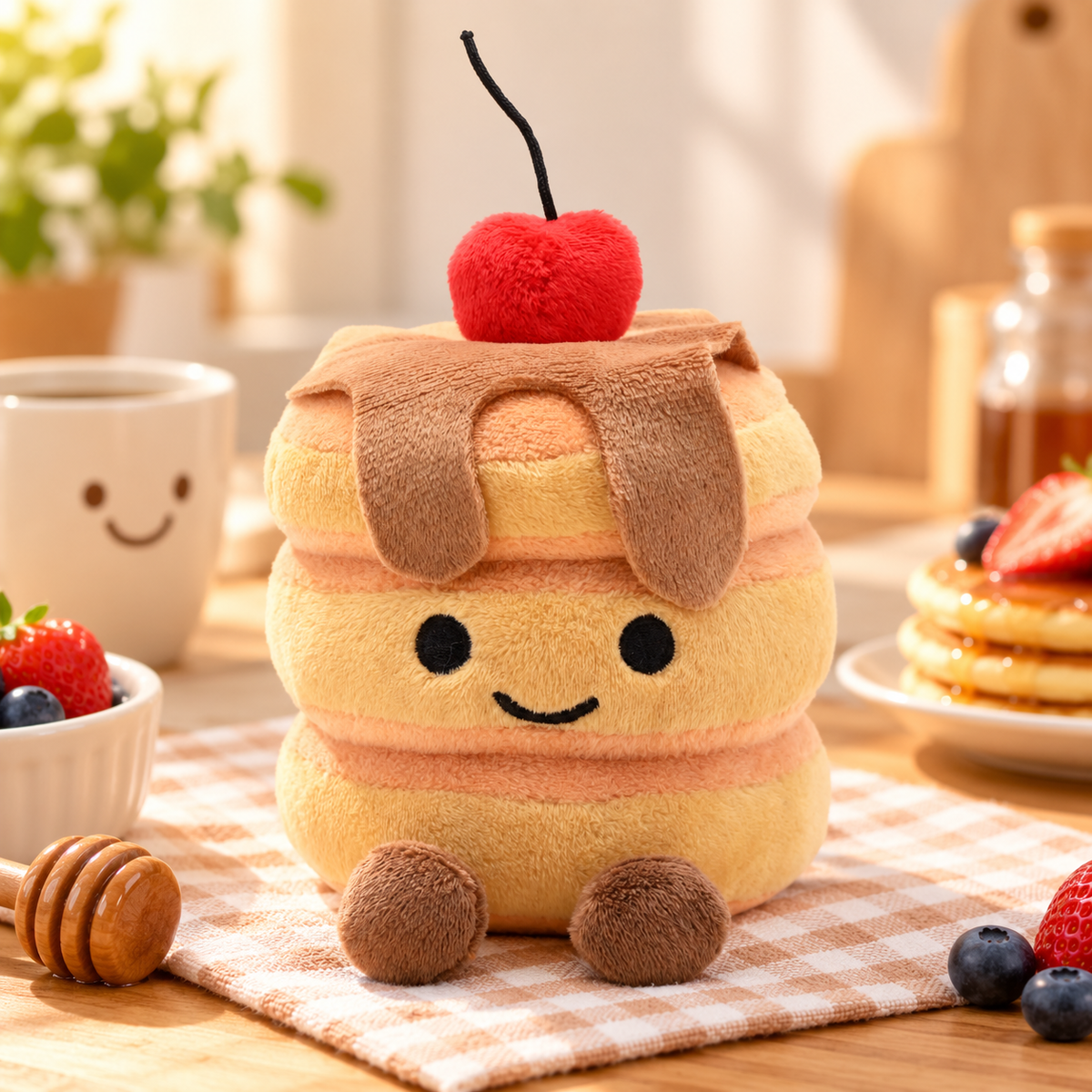 🥞 Peluche Pancakes & Cerise – 10 cm 🍒