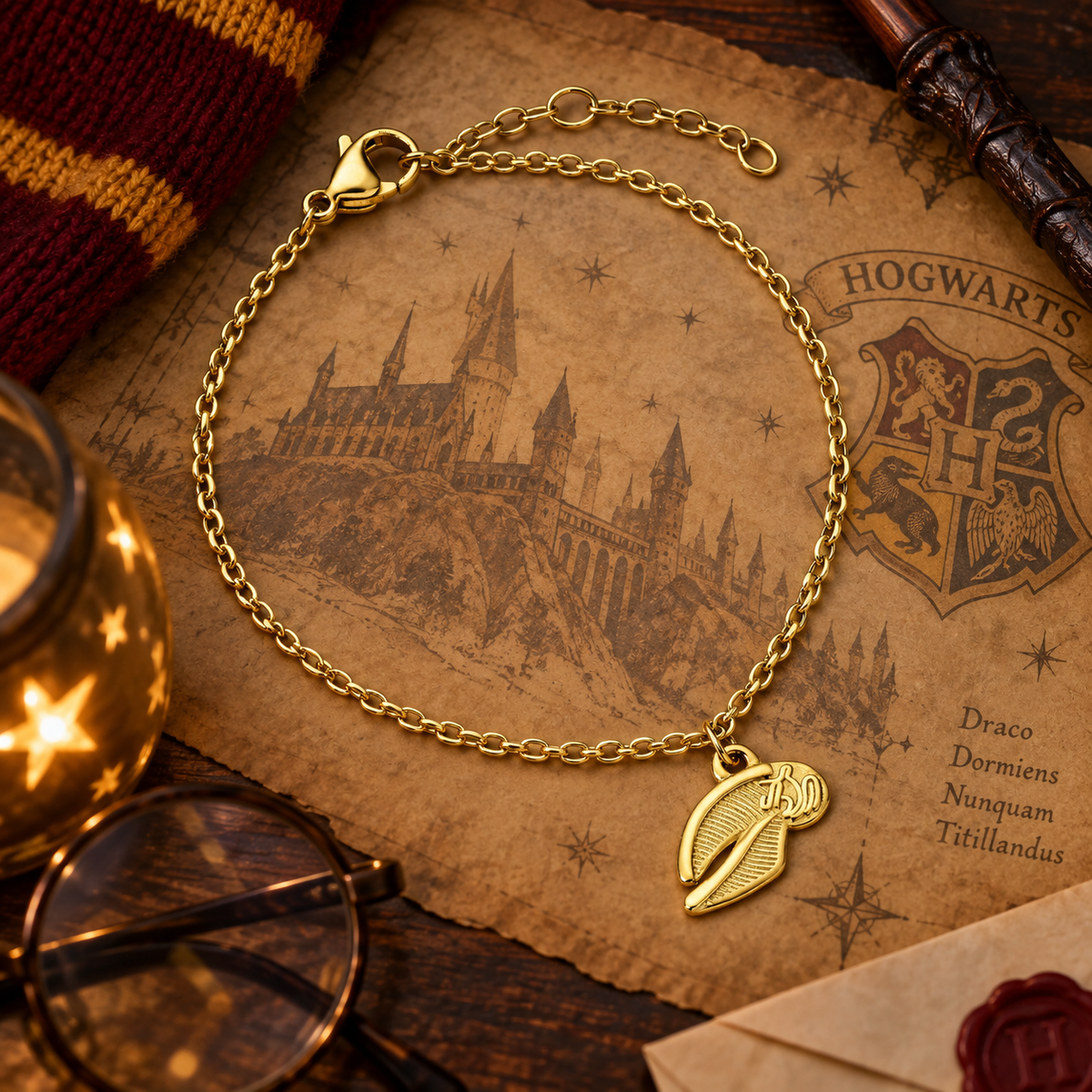 Bracelet chaîne en or en acier inoxydable avec le Vif d'or de Harry Potter