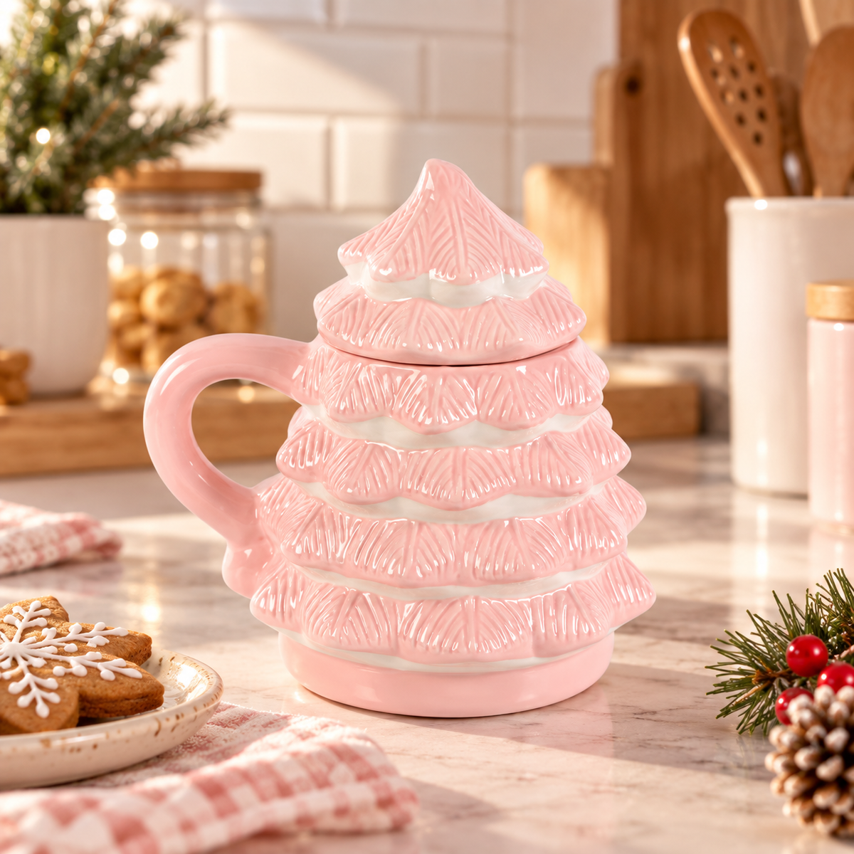 🎄 MUG SAPIN DE NOËL ROSE AVEC COUVERCLE 🎀