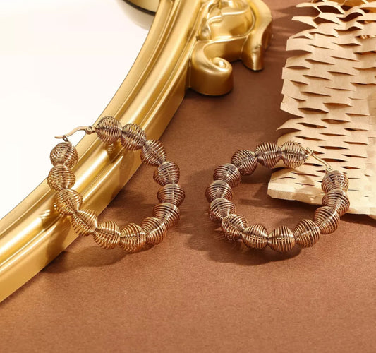 Boucles d'Oreilles Dorées Créoles Epaisses ondulées
